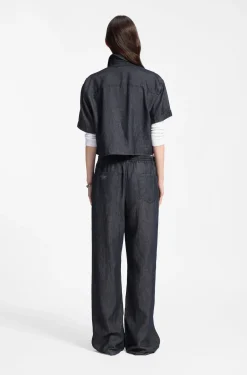 Relaxed-fit cropped blouse in lightweight denim