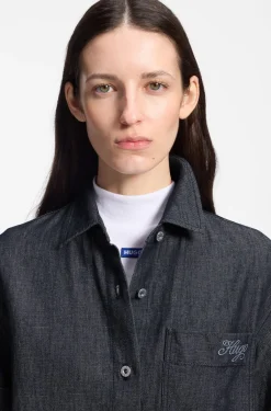 Relaxed-fit cropped blouse in lightweight denim