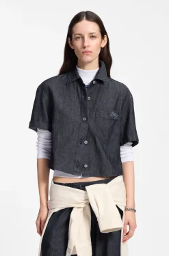 Relaxed-fit cropped blouse in lightweight denim