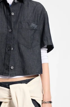 Relaxed-fit cropped blouse in lightweight denim