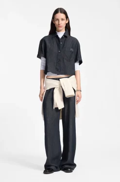 Relaxed-fit cropped blouse in lightweight denim