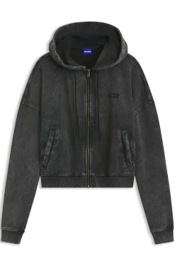 Relaxed-fit cropped hoodie with washed box logo