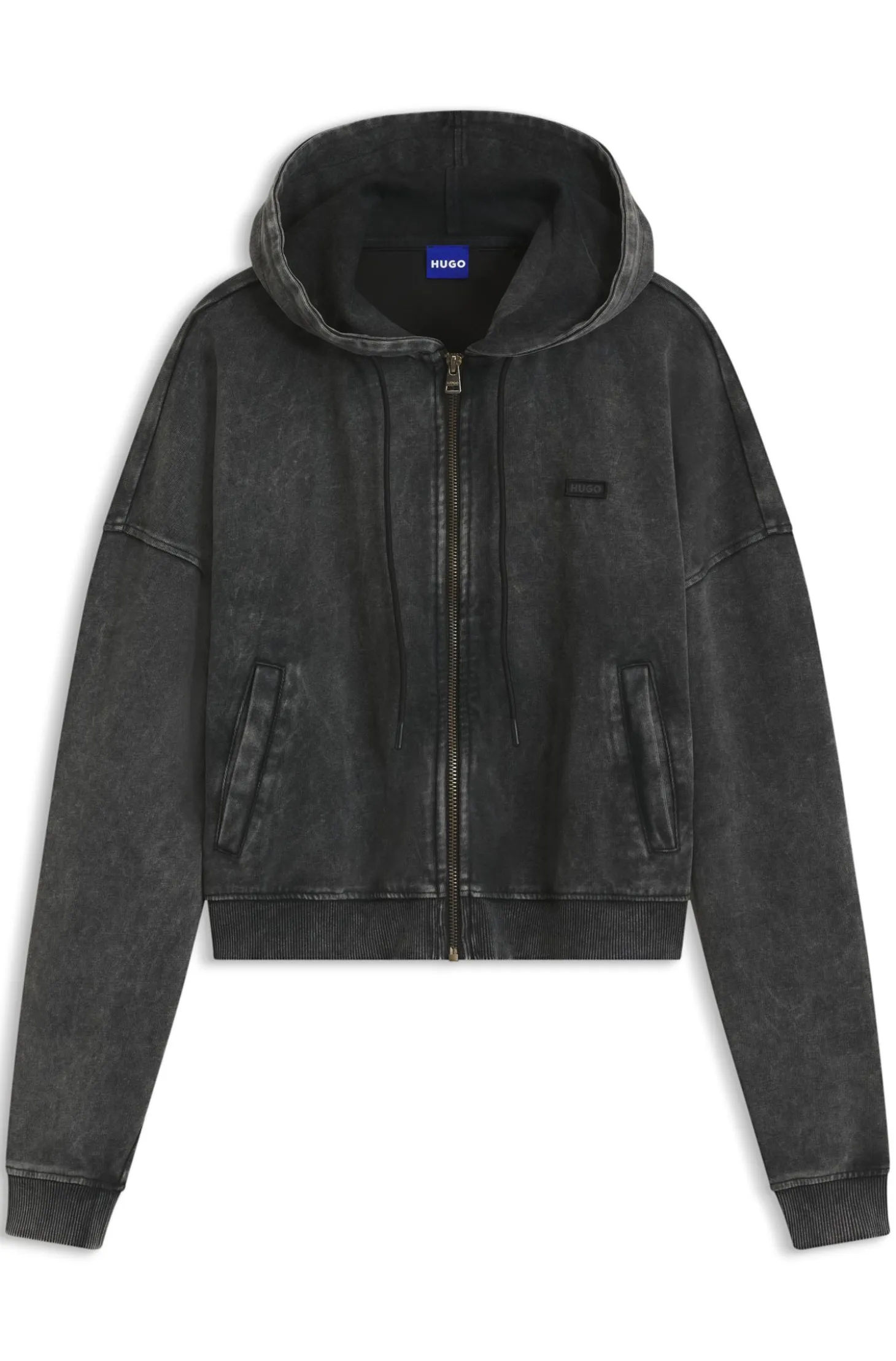 Relaxed-fit cropped hoodie with washed box logo