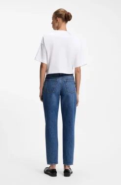 Relaxed-fit cropped T-shirt in cotton with neck logo