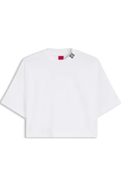 Relaxed-fit cropped T-shirt in cotton with neck logo