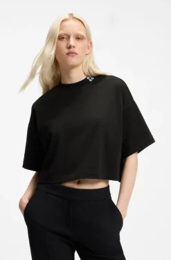 Relaxed-fit cropped T-shirt in cotton with neck logo