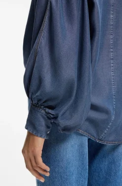 Relaxed-fit denim-look blouse with kimono sleeves