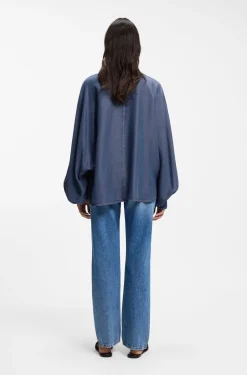 Relaxed-fit denim-look blouse with kimono sleeves