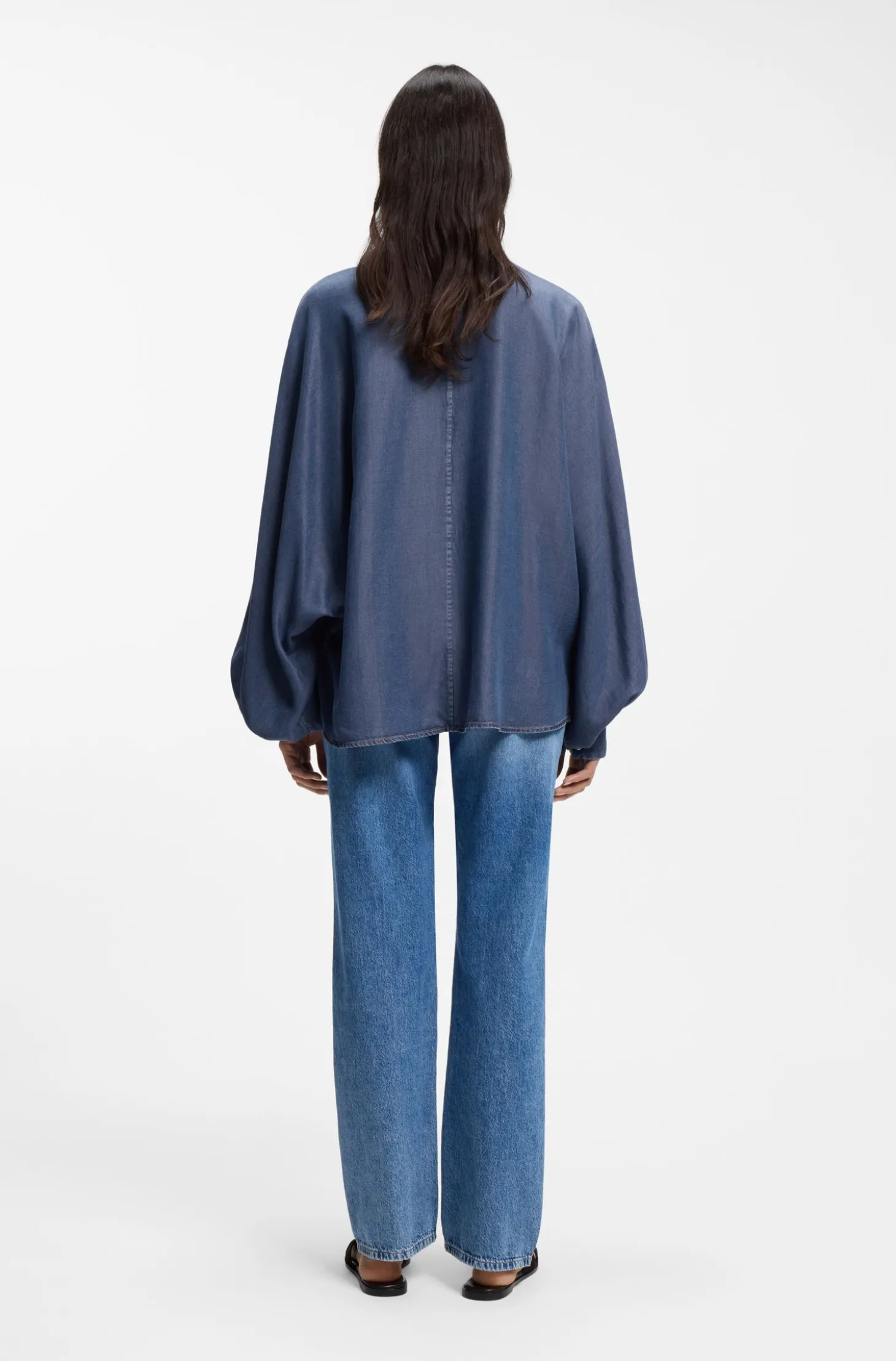 Relaxed-fit denim-look blouse with kimono sleeves