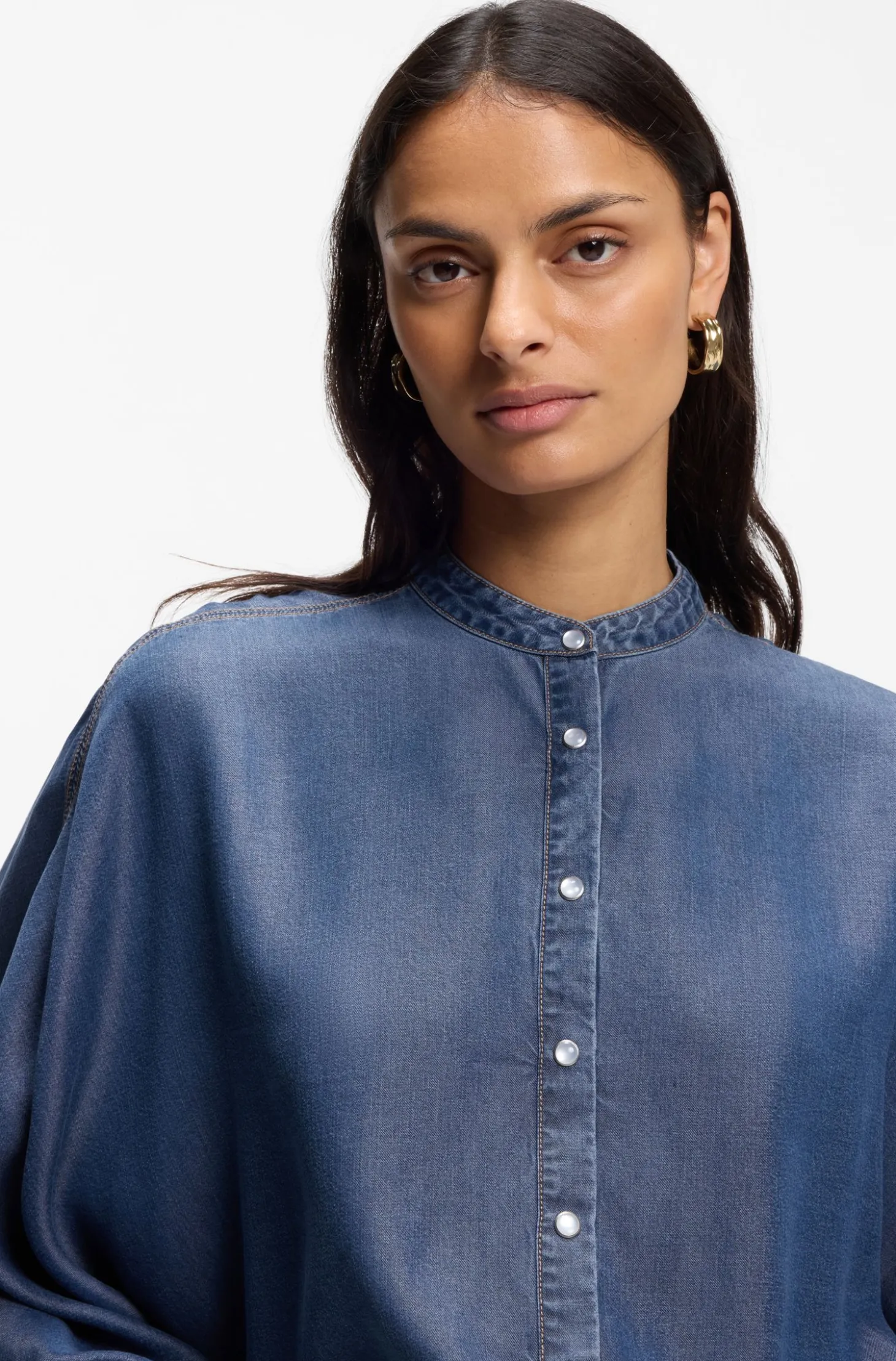 Relaxed-fit denim-look blouse with kimono sleeves