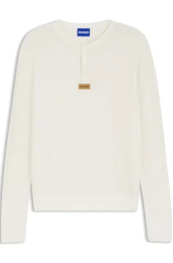 Relaxed-fit Henley sweater in waffle cotton