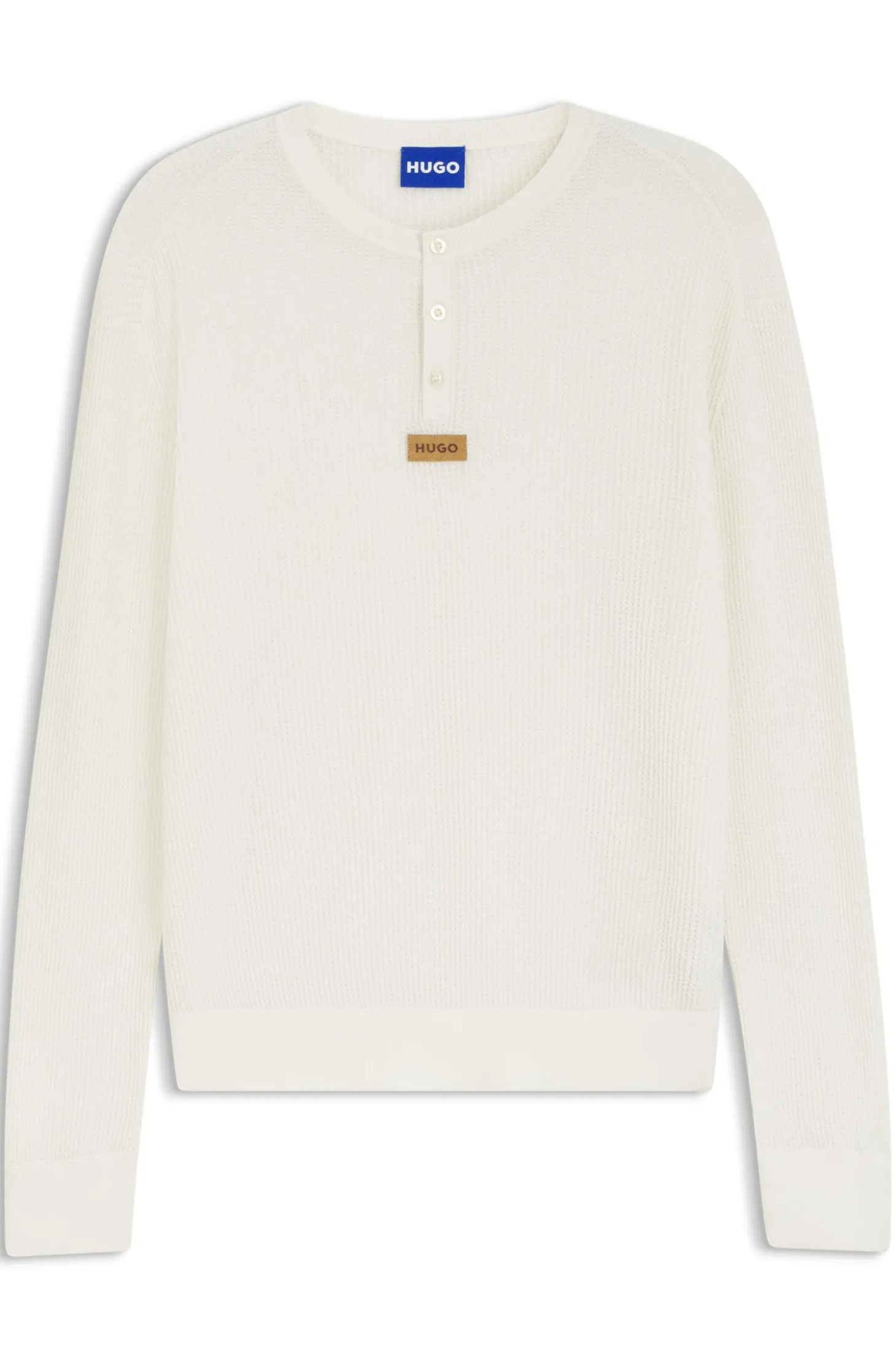 Relaxed-fit Henley sweater in waffle cotton