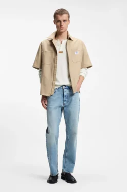 Relaxed-fit Henley sweater in waffle cotton