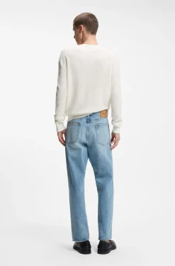 Relaxed-fit Henley sweater in waffle cotton
