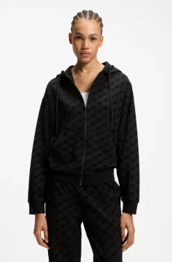 Relaxed-fit hooded jacket with flocked-logo print