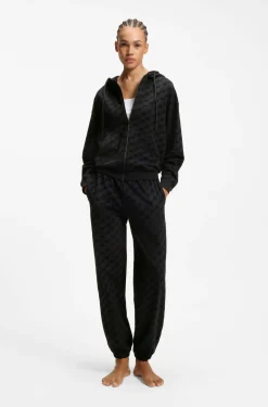 Relaxed-fit hooded jacket with flocked-logo print