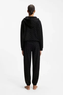 Relaxed-fit hooded jacket with flocked-logo print