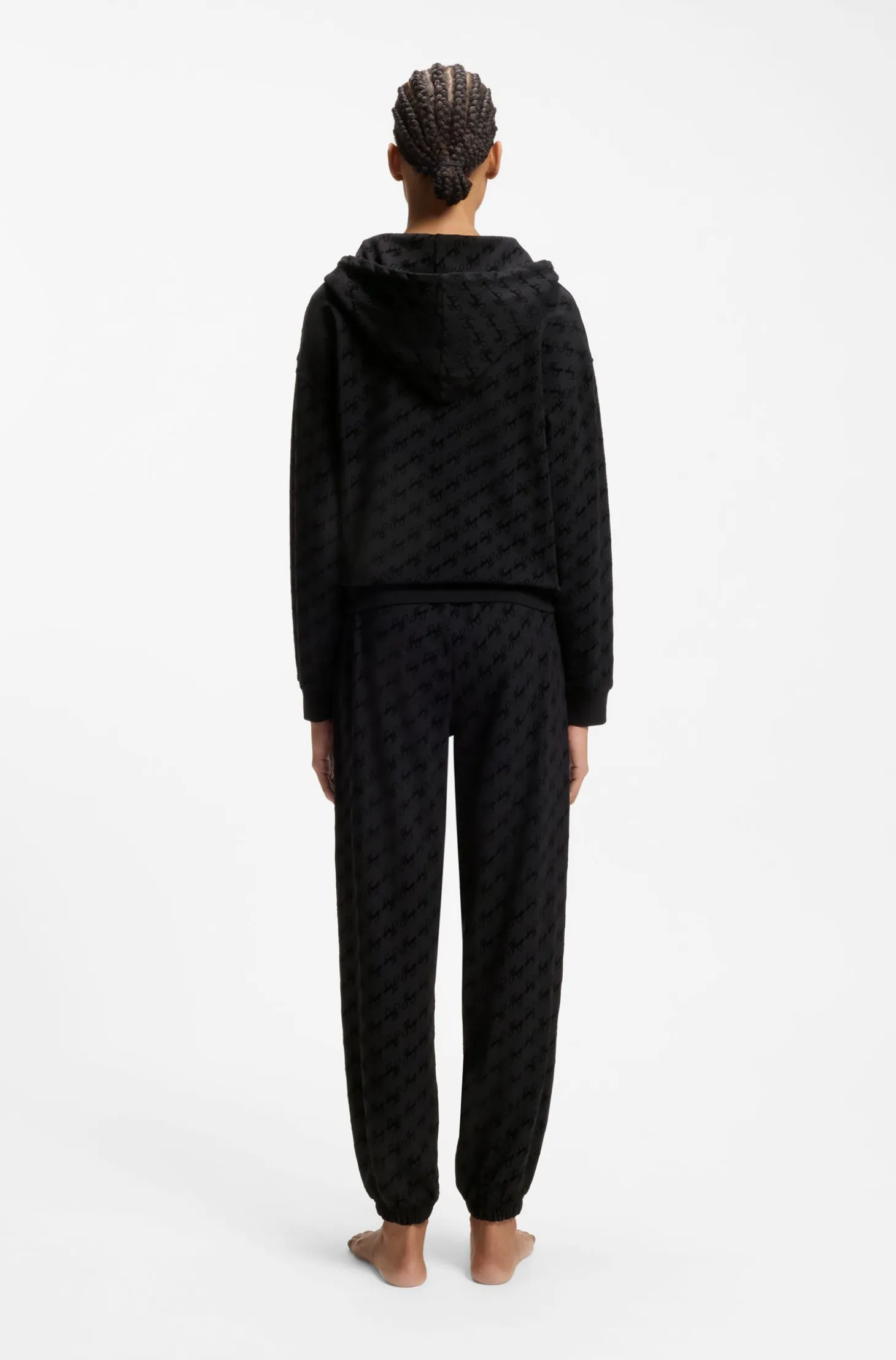 Relaxed-fit hooded jacket with flocked-logo print