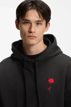 Relaxed-fit hoodie in cotton terry with rose logo