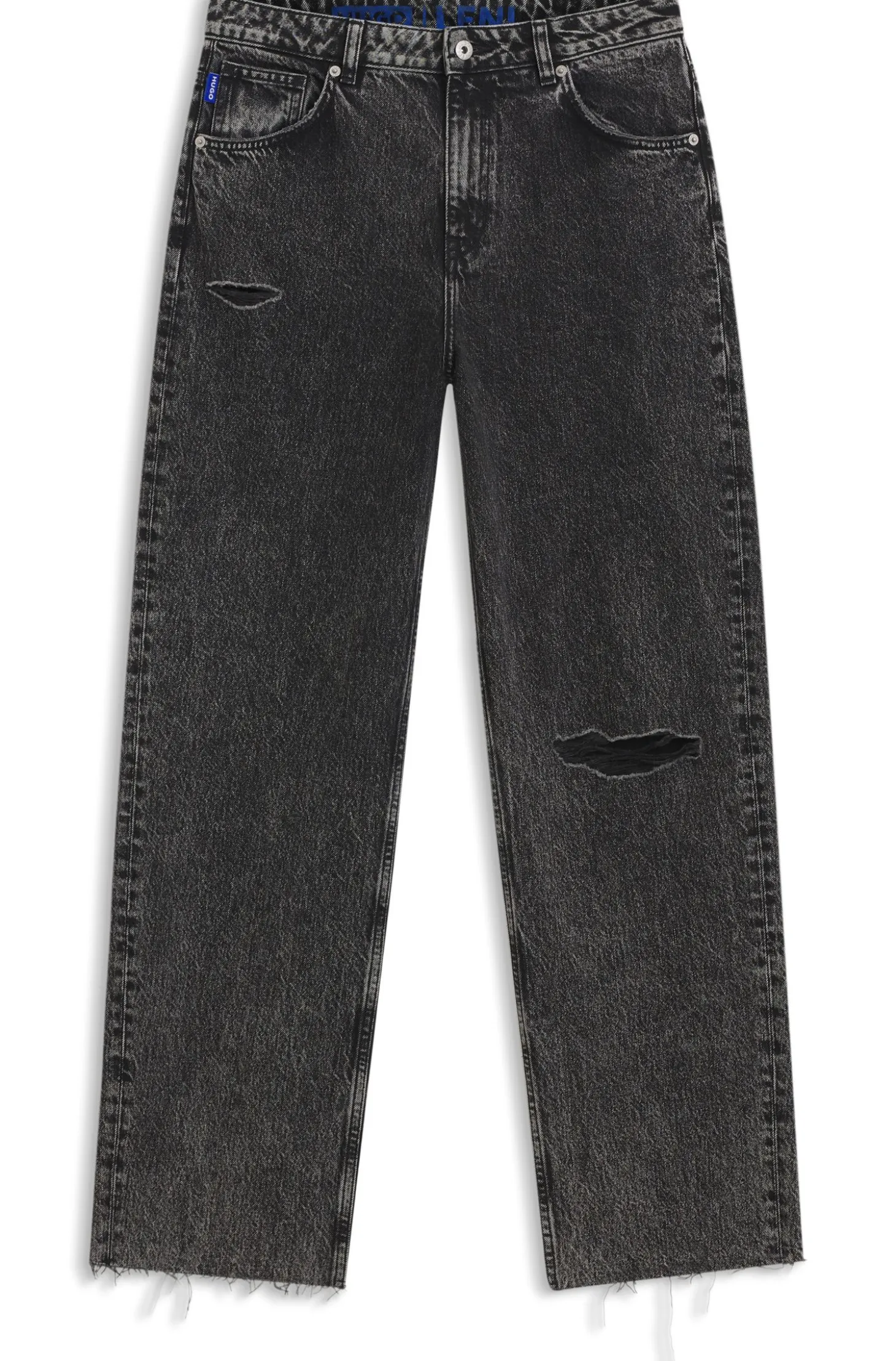 Relaxed-fit jeans in distressed black rigid denim