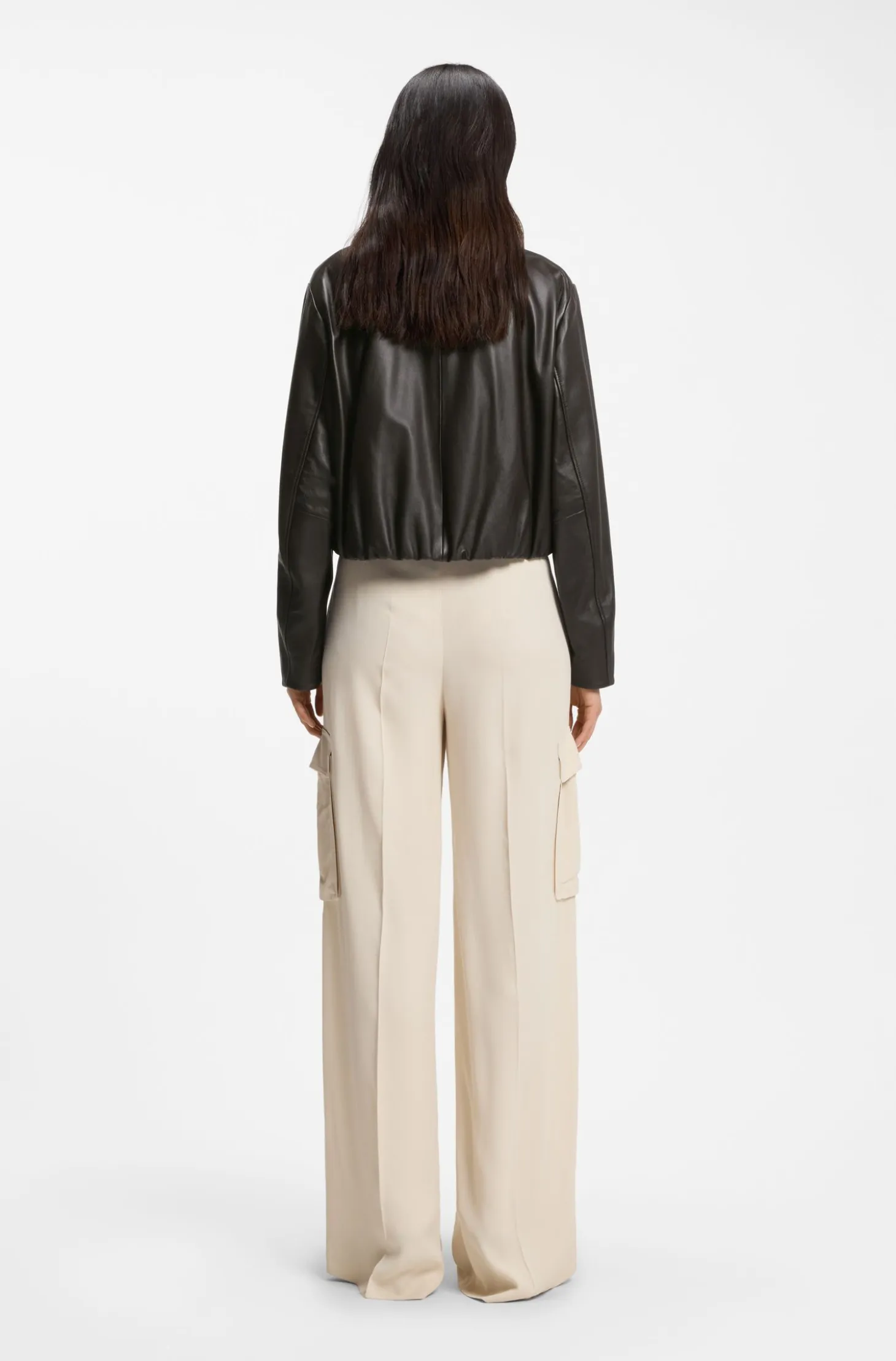 Relaxed-fit leather jacket with trench styling