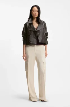 Relaxed-fit leather jacket with trench styling