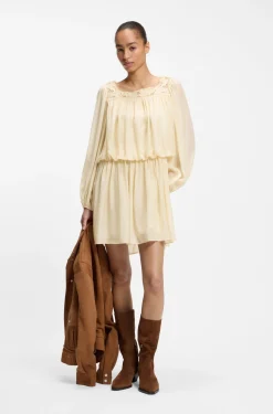 Relaxed-fit muslin dress with embroidered neckline