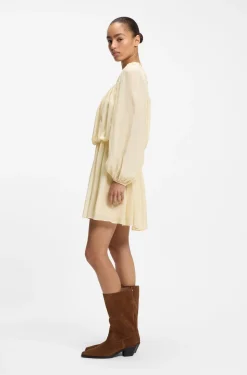 Relaxed-fit muslin dress with embroidered neckline
