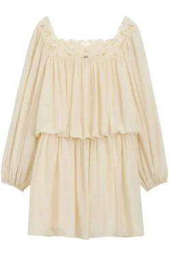 Relaxed-fit muslin dress with embroidered neckline