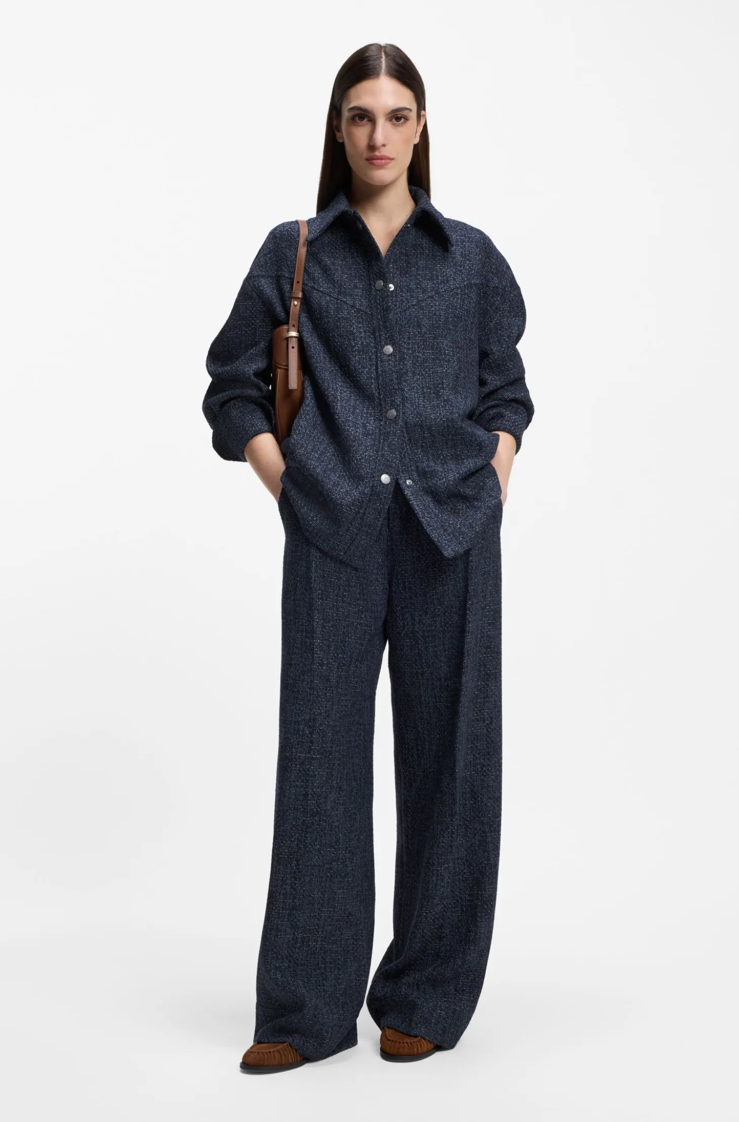 Relaxed-fit overshirt in denim-look tweed