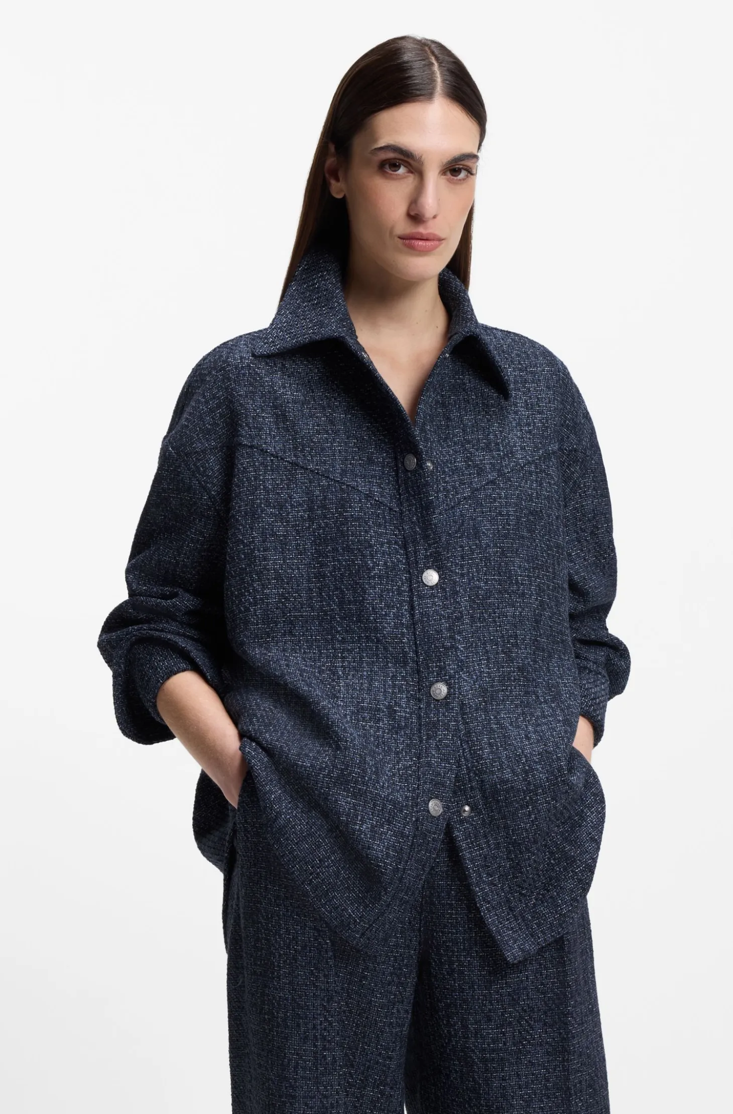 Relaxed-fit overshirt in denim-look tweed