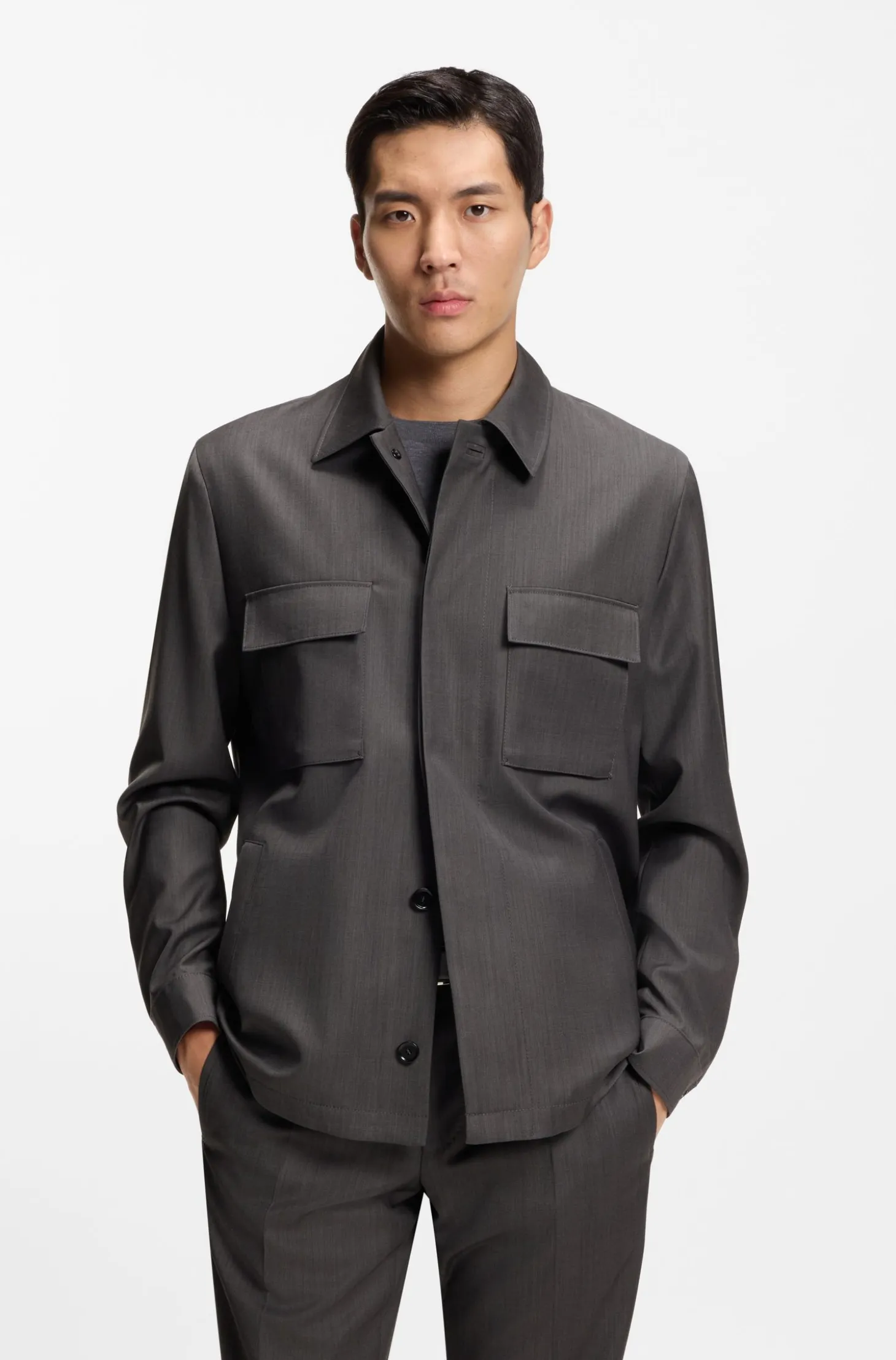 Relaxed-fit overshirt in water-repellent wool