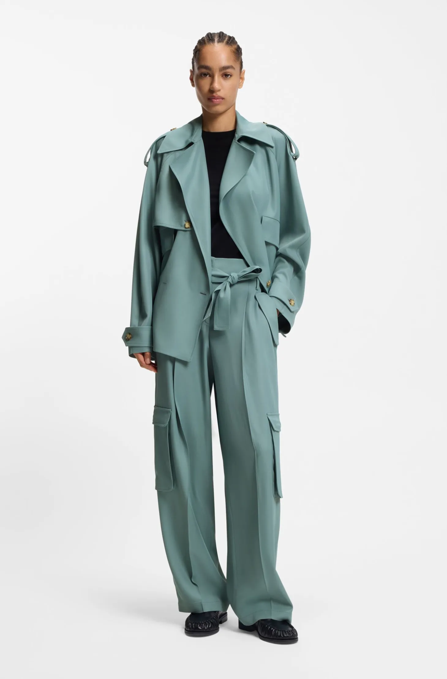 Relaxed-fit paperbag trousers in drapey twill
