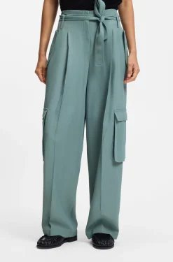 Relaxed-fit paperbag trousers in drapey twill