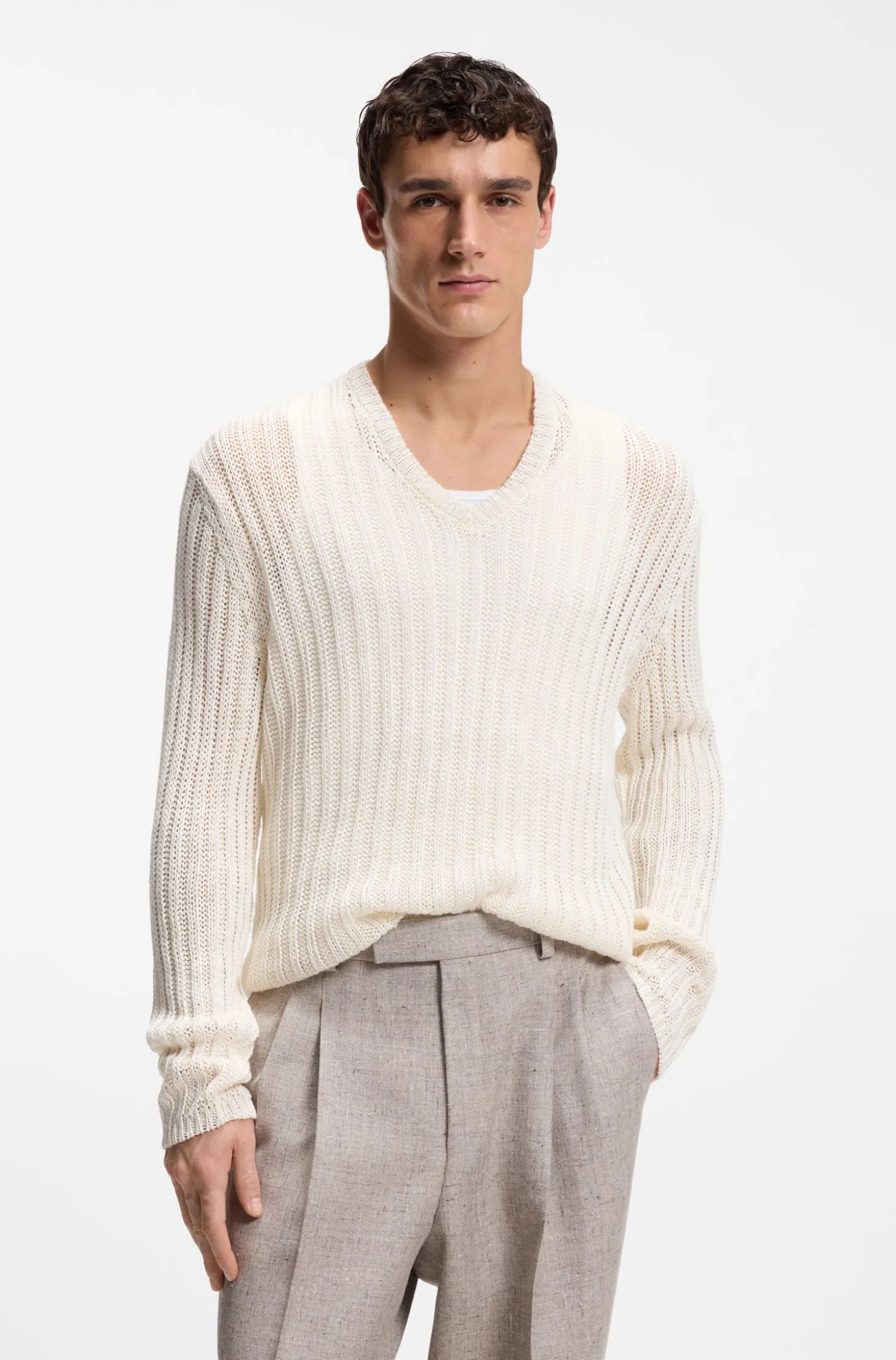 Relaxed-fit rib-knit linen sweater