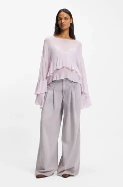 Relaxed-fit ruffled blouse in crepe Georgette seersucker