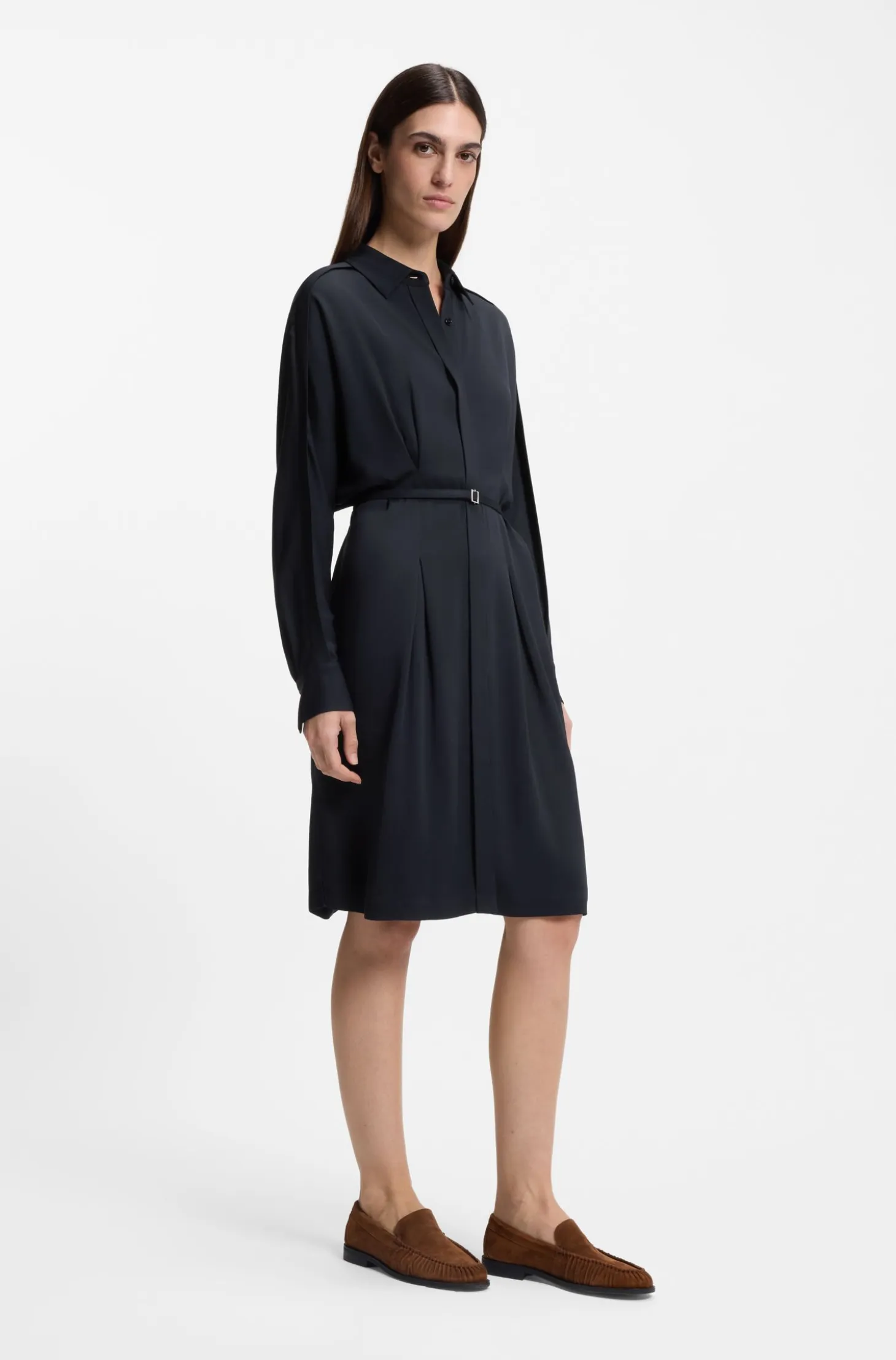Relaxed-fit shirt dress with detachable belt