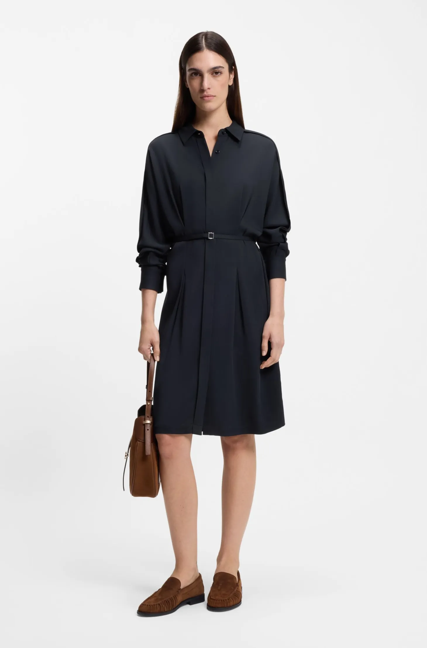 Relaxed-fit shirt dress with detachable belt