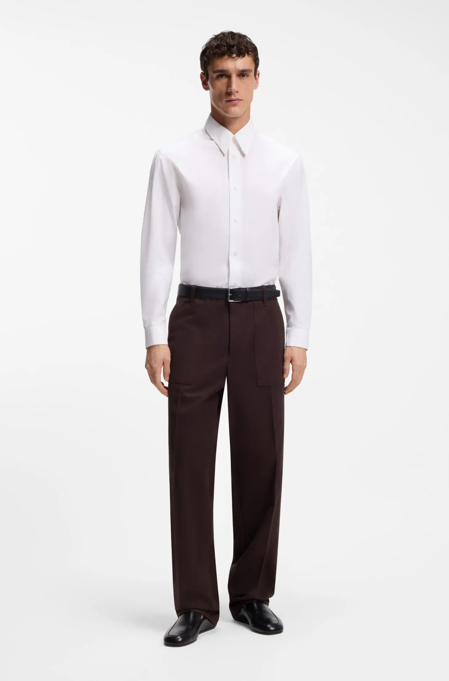 Relaxed-fit shirt in cotton poplin with point collar