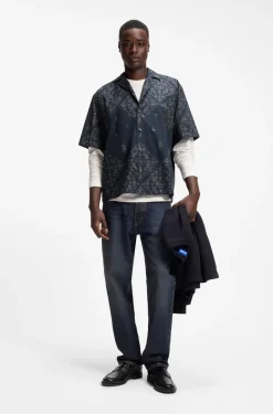 Relaxed-fit shirt in printed cotton poplin