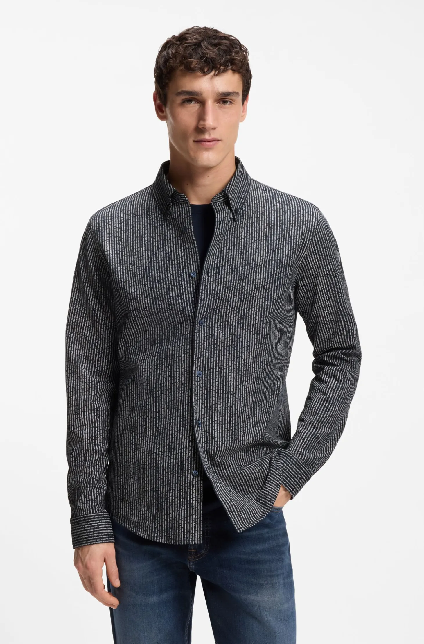 Relaxed-fit shirt in printed cotton jersey