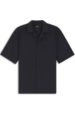 Relaxed-fit shirt in wool-blend mesh