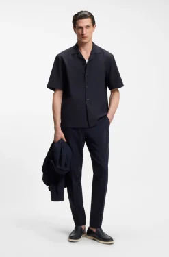 Relaxed-fit shirt in wool-blend mesh