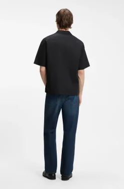 Relaxed-fit shirt with chest print and reverse lapels