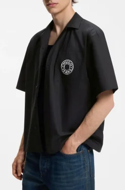 Relaxed-fit shirt with chest print and reverse lapels