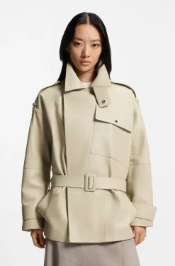 Relaxed-fit short-length trench coat in leather