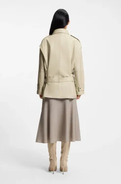Relaxed-fit short-length trench coat in leather