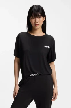 Relaxed-fit stretch-jersey pyjama T-shirt with contrast logo
