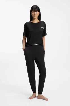 Relaxed-fit stretch-jersey pyjama T-shirt with contrast logo