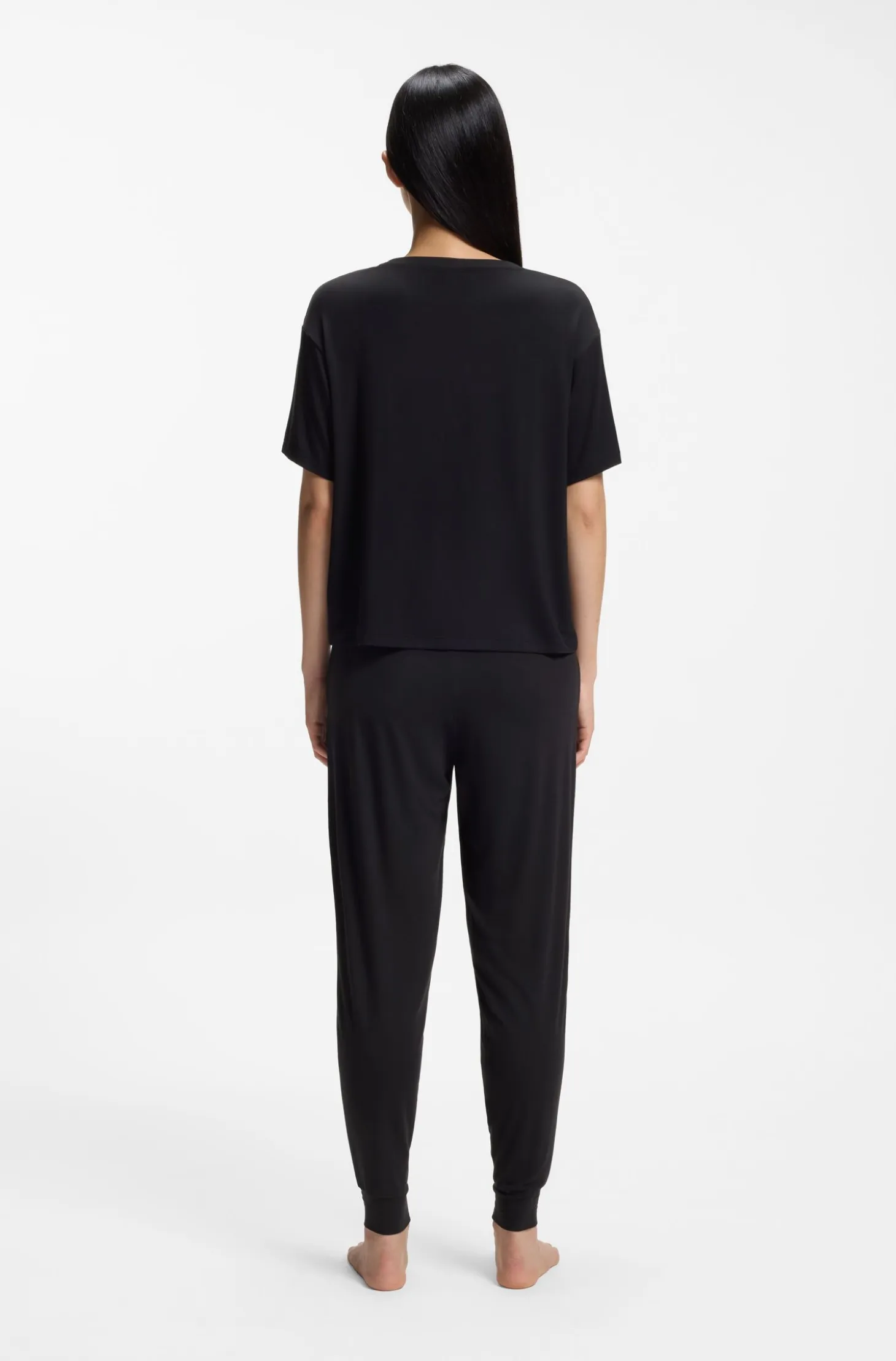 Relaxed-fit stretch-jersey pyjama T-shirt with contrast logo